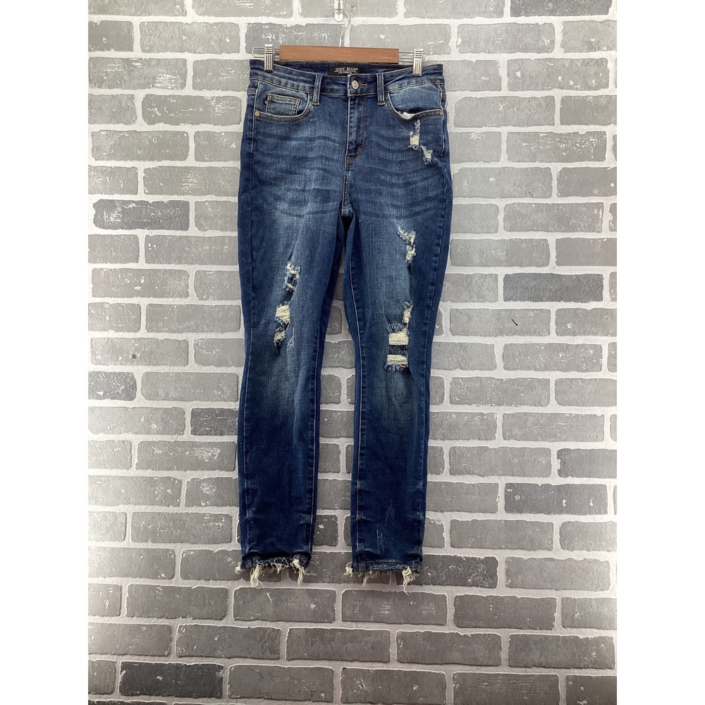 Judy Blue Relaxed Fit Distressed Skinny Jeans Medium Wash Raw Hem 5/27 JB88304
